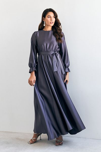 VAVİNOR Purple Satin Liza Belted Dress