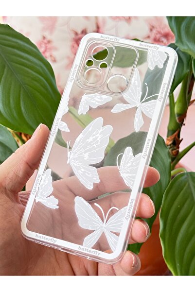 Fibaks Redmi 12C Compatible Case Designed Patterned Camera Protection Transparent Butterfly Flexible Soft Silicone Cover