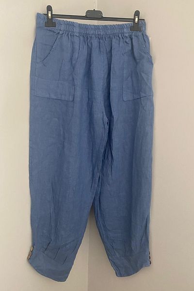 AYASOFYA OTANTIK Women's English Blue Elastic Waist Clawed Casual Lounge
