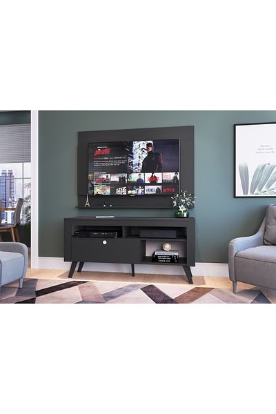 Art In Móveis 50" TV Table with Shelves for Living Room and Home Black Color 136*63*39