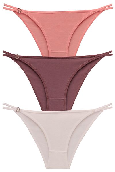 papatya lingerie 3'' Economic Pack Waist Heart Buckle Multicolor Panties Kitten Mouth Bronze Pink Ecru