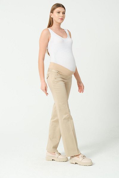 BUSA Maternity Waist Adjustable Wide Leg Gabardine Trousers Beige