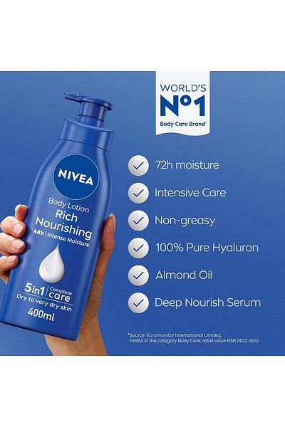 NIVEA لوشن مرطب للجسم للبشرة الجافة للغاية، عناية مرطبة لمدة 48 ساعة، زيت اللوز المغذي والفيتامينات