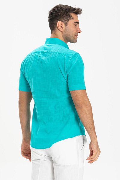 Eliş Şile Bezi Turquoise 3054 Short Sleeve Slim Fit Men's Summer Shirt
