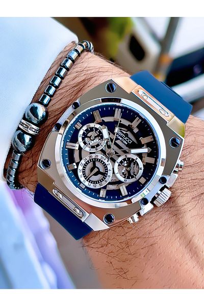 Ferrucci Ferrucci̇ New 2024 Function Silicone Cord Steel Case Men's Wrist Watch + Bracelet with Gift