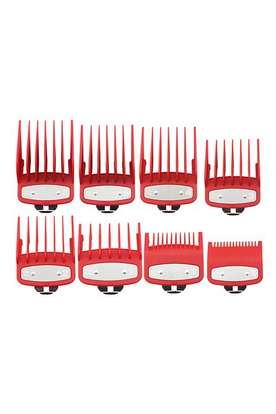 Choice مشط معدني أحمر احترافي لقص الشعر، مكون من 8 قطع، لماكينة Wahl Trimmer، ودليل قص عالمي