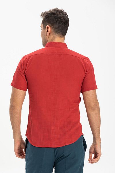 Eliş Şile Bezi Κόκκινο 3051 Kolostu Cotton Bodrum Ανδρικό πουκάμισο