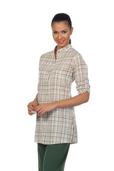 Eliş Şile Bezi سترة نسائية صيفية ذات ياقة قاضية من القماش Sile مخططة باللون الكريمي 3030