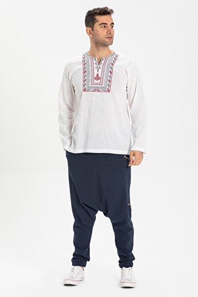 Eliş Şile Bezi Довгий рукав чоловічий футболка: Білий 3001 літній велосипедний комір Bahriyeli