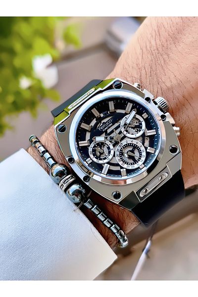 Ferrucci Ferrucci̇ New 2024 Function Silicone Cord Steel Case Men's Wrist Watch + Bracelet with Gift