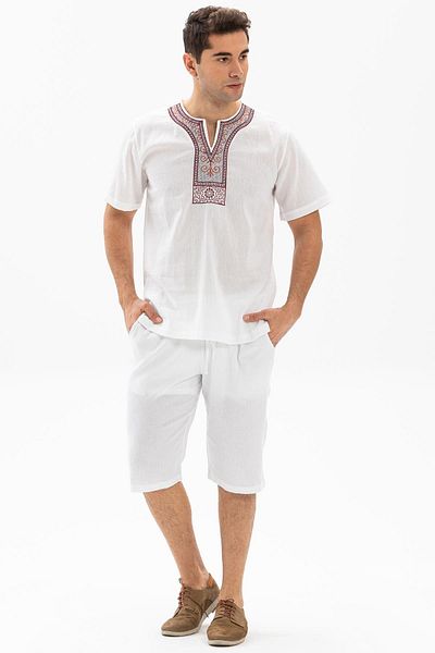 Eliş Şile Bezi Ανδρικό κοντομάνικο μπλουζάκι - Ethnic Top BYZ White Summer