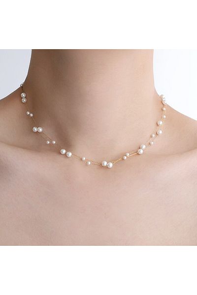 Choice A ZAKOL Stainless Steel Temperament Pearl Chain Choker Necklace for Women Waterproof Collar Jewelry.