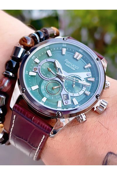 Ferrucci Leather Cord Function Steel Men's Wristwatch + Bracelet with Gift