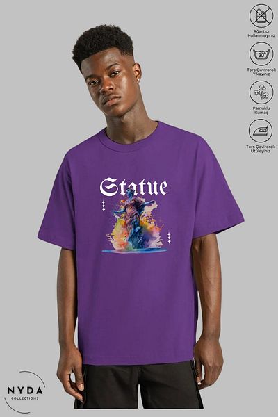 Nyda Collections Unisex Μπλουζάκι με κοντό μανίκι με στάμπα από βαμβακερό γλυπτό