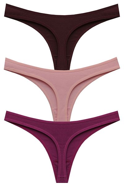 papatya lingerie Pachet economic de 3 bucăți Chiloți tanga din bumbac cu talie joasă Multicolor Pudră de ciocolată Violet