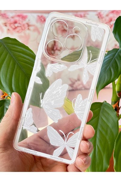 Fibaks حافظة تيكنو سبارك 20 برو Tecno Spark 20 Pro مصممة بنقوش الكاميرا محمية بغطاء سيليكون مرن شفاف على شكل فراشة مرن وناعم
