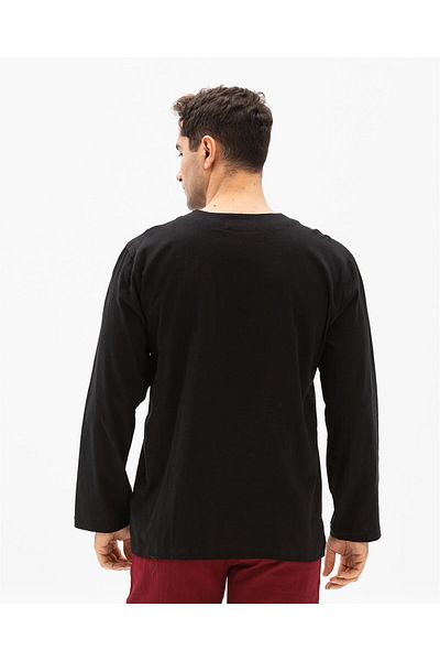 Eliş Şile Bezi Μακρυμάνικο ύφασμα Sile Crew Neck Ethnic Ανδρικό καλοκαιρινό μπλουζάκι μαύρο Syh