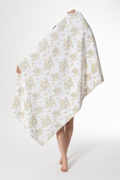Ender Home Yellow Rose Pattern Velvet Bath and Beach Towel 100% Cotton