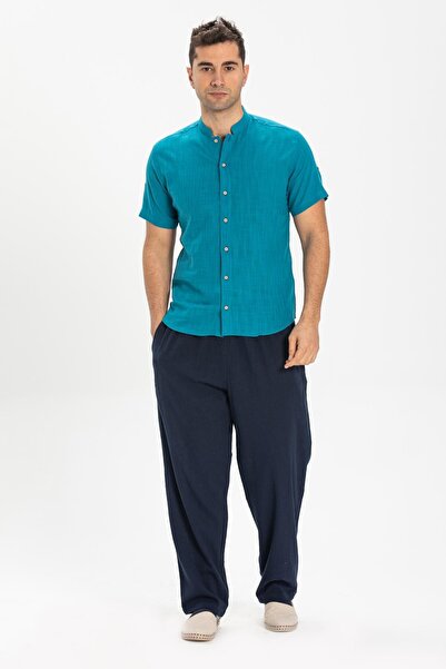 Eliş Şile Bezi Cămașă de vară pentru bărbați din bumbac cu mânecă scurtă, model 3053