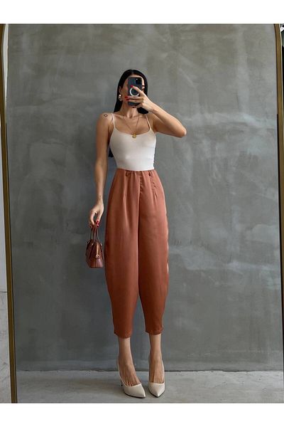 bymaestro woman Women's Knitted Satin Baggy Trousers