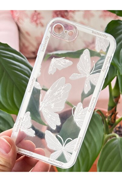 Fibaks İphone 7/8/se20/se22 Kılıf Tasarımlı Desenli Kamera Korumalı Şeffaf Kelebek Esnek Yumuşak Silikon