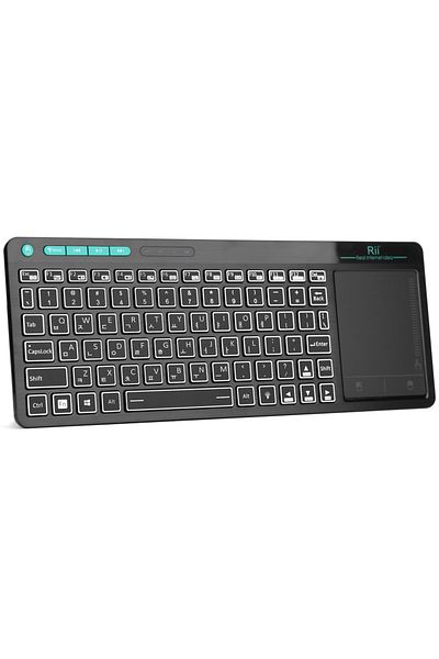 Choice لوحة مفاتيح وماوس كورية Rii K18s Mini لاسلكية متعددة الوسائط مزودة بإضاءة خلفية ملونة مزودة بخاصية البلوتوث وقابلة لإعادة الشحن