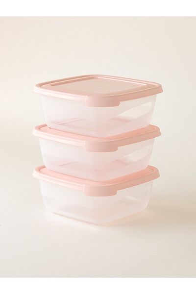 Minihol Holza 3-Piece Square Storage Container Pink