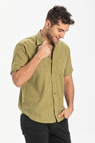 Eliş Şile Bezi Cămașă de vară pentru bărbați, cu mânecă scurtă, din pânză Şil...