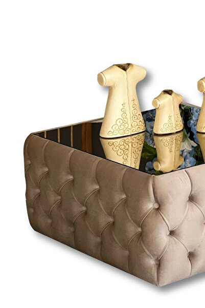 Mobilya Stant Most Hallow Cam Orta Sehpa 04 Bej Kadife Kumaş %100 Mdf (EVİNİZE TESLİM)