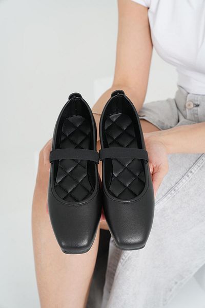Beyond Women's Black Elastic Leather Casual Ballerina Ballerina Byndkgz02