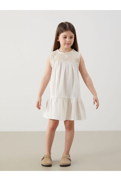 LC Waikiki Crew Neck Girl's Muslin Dress