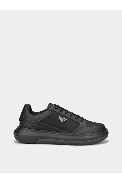 Emporio Armani Men's Sneaker -Medium Thickness- Comfortable Sole- Tie Trick- Black