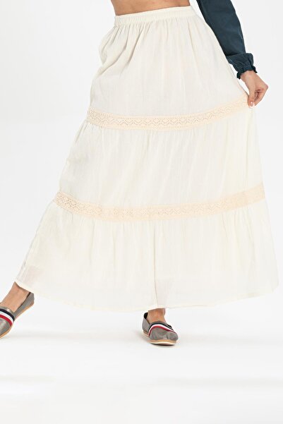 Eliş Şile Bezi Long Şile Cloth Lace Summer Skirt Cream Cream