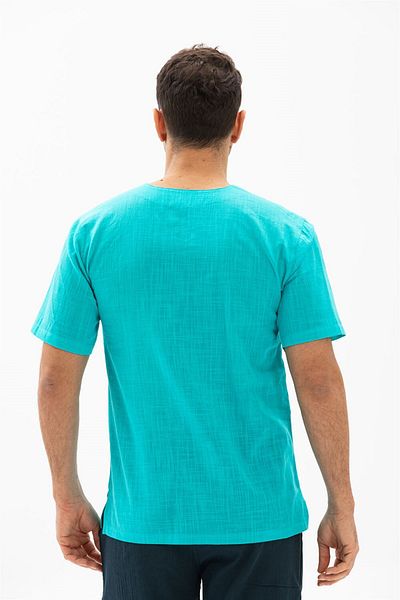 Eliş Şile Bezi Short Sleeve Men's T-Shirt Turquoise Crew Neck Summer 3054