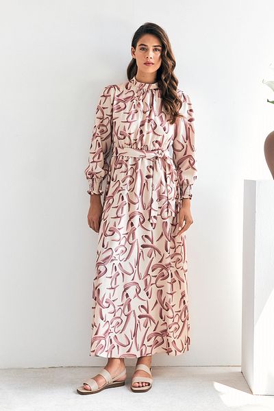 VAVİNOR Dried Rose Vento Patterned Dress