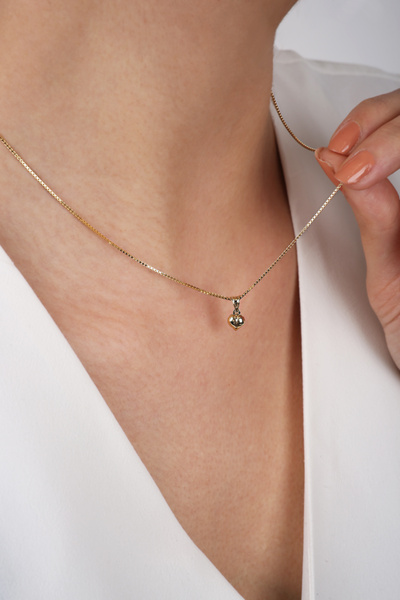 DİAMİNE PIRLANTA 14 Ayar Altın Küp Zincir Kalpli Kolye