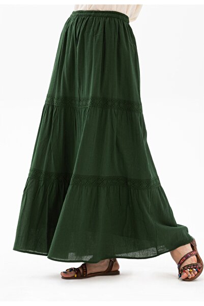 Eliş Şile Bezi Long Şile Cloth Lace Summer Skirt Green Ysl
