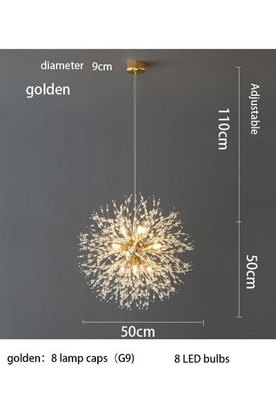 Choice Changeable 220v Golden 8 Head Modern Sky Star Fireball Crystal Pendant Led Lighting Dandelion Resta