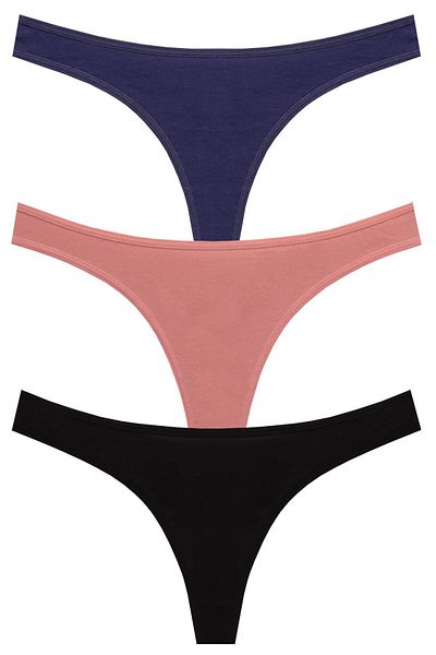 papatya lingerie 3'' Economic Package Low Waist Cotton Thong Panties Multi Color Navy Blue Puppy Mouth Black