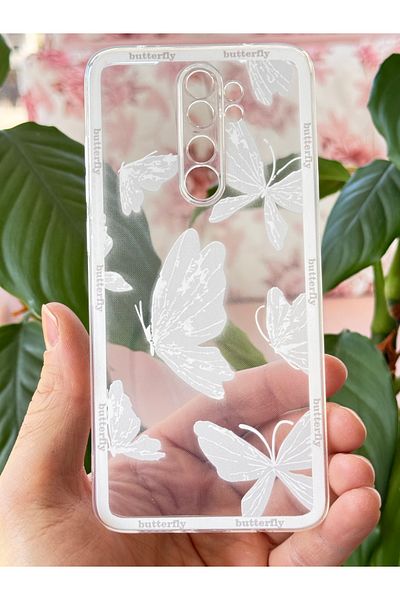 Fibaks حافظة متوافقة مع هاتف Redmi Note 8 Pro، تصميم منقوش، حماية للكاميرا، غطاء ناعم مرن وشفاف على شكل فراشة
