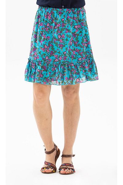 Eliş Şile Bezi Buse Voile Short Summer Skirt Bud Pattern Turquoise 6167