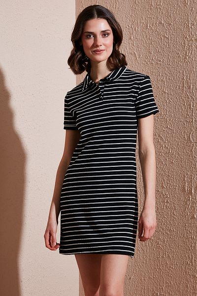 Lela Striped Slim Fit Mini Length Buttoned Polo Neck Short Sleeve Dress Dress 5866151