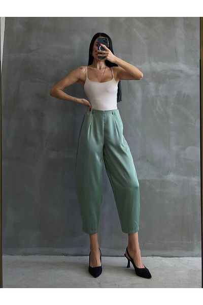 bymaestro woman Women's Knitted Satin Baggy Trousers