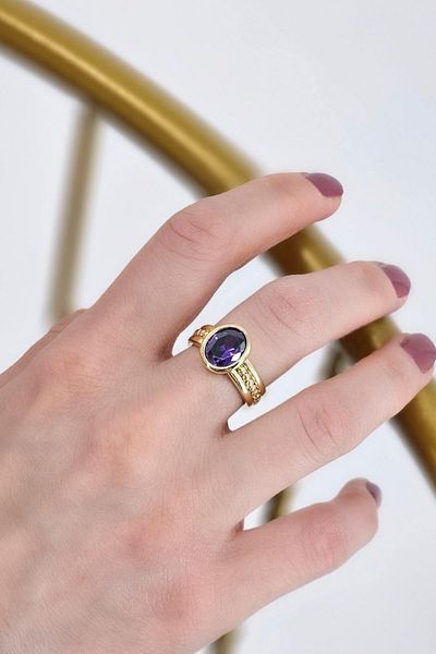 Çlk Accessories خاتم كعب حجري بيضاوي ممتاز قابل للتعديل 1458