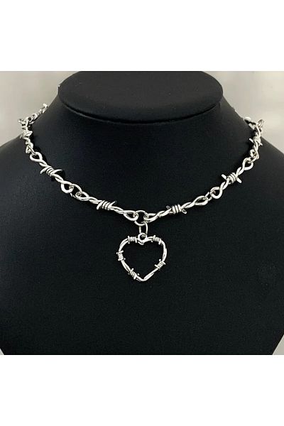 Choice YA3208-1 Small Wire Brambles Iron Heart Choker Necklace for Women Hip-hop Gothic Punk Style Barbed W