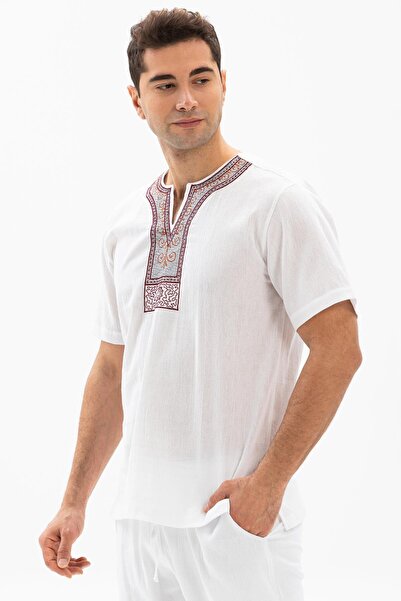 Eliş Şile Bezi Ανδρικό κοντομάνικο μπλουζάκι - Ethnic Top BYZ White Summer