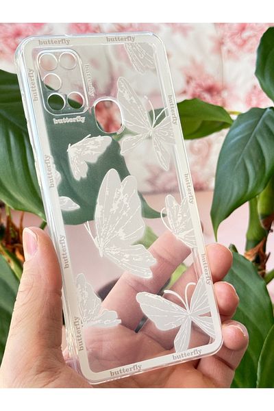 Fibaks حافظة متوافقة مع هاتف Galaxy A21s بتصميم نمط حماية للكاميرا، غطاء سيليكون ناعم مرن وشفاف على شكل فراشة