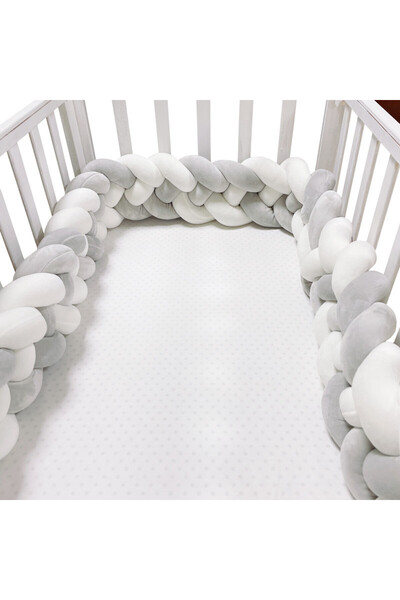 Choice8 360 cm(141.7inch) grey-white 1-3.6M Baby Bed Bumper Handmade Knotted Braid Weaving Plush Crib Protec