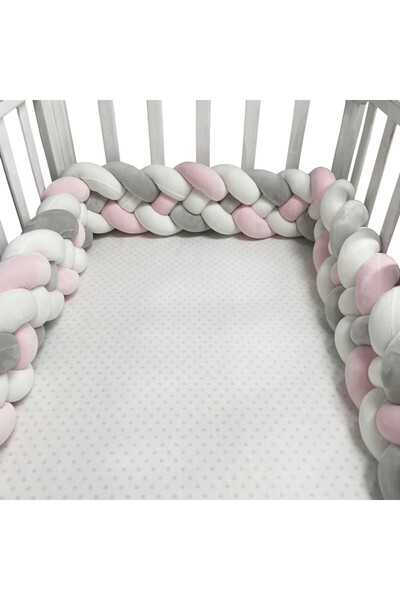 Choice6 360 cm(141.7inch) grey-pink 1-3.6M Baby Bed Bumper Handmade Knotted Braid Weaving Plush Crib Protect