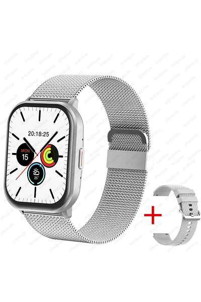 ZYKEXUAN Bluetooth call Silver mesh belt For Xiaomi Huawei Samsung 2024 New Smart Watch Men Women Heart Rate